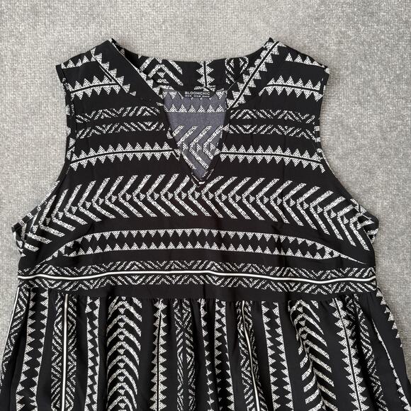 Bloomchic Dress Womens 16 Black Geometric Sleeveless Swing Sundress Ruffle Hem - Picture 2 of 7
